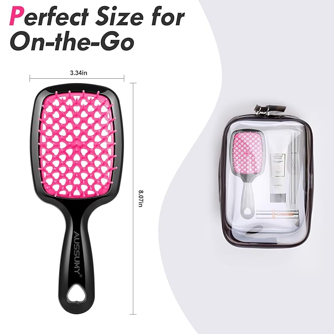 2 Pack Vented Detangling Hair Brush - Detangler Hairbrush with Soft Bristles for Effortless Tangle Free -Ideal for Natural Curly Straight Wet Dry Damaged Hair for Women Men Kids - Magenta