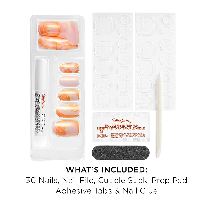 Sally Hansen Salon Effects Perfect Press-On Nails | Oval Shape | Easy to Apply, Non-Damaging | 30 Nails, Nail Glue, Adhesive Tabs, File |Sunshine Spritz