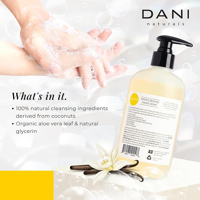 DANI Naturals Moisturizing Hand Soap – Sandalwood Vanilla Scent, Hydrating, Sulfate-Free & Paraben-Free, 12 Oz Bottle with Pump, Gentle Cleansing for Dry Skin