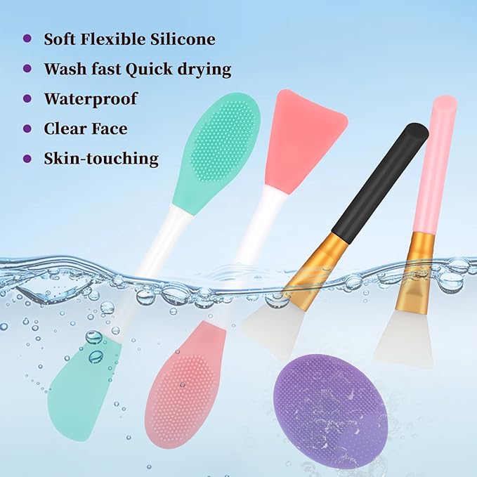 12 PCS Face Mask Applicator Tool and Facial Cleansing Brush Set, Silicone Pore Scrubber Soft Facial Mud Face Mask Brush Face-Wash-Brush Masks Spatula for Applying Exfoliator Clay Cream Skin Care