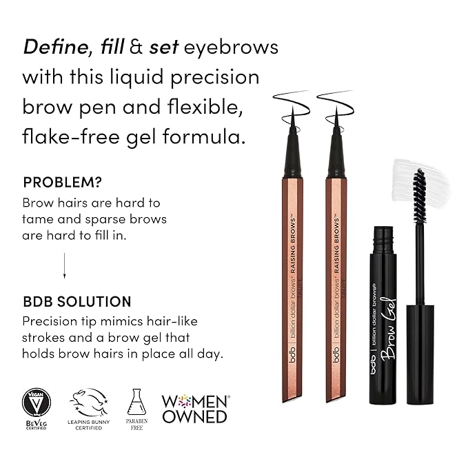 bdb Raising Brows & Brow Gel Kit, Taupe Eyebrow Pen, Smudge-Proof Brow Gel, Effortlessly Natural, 2-Pack