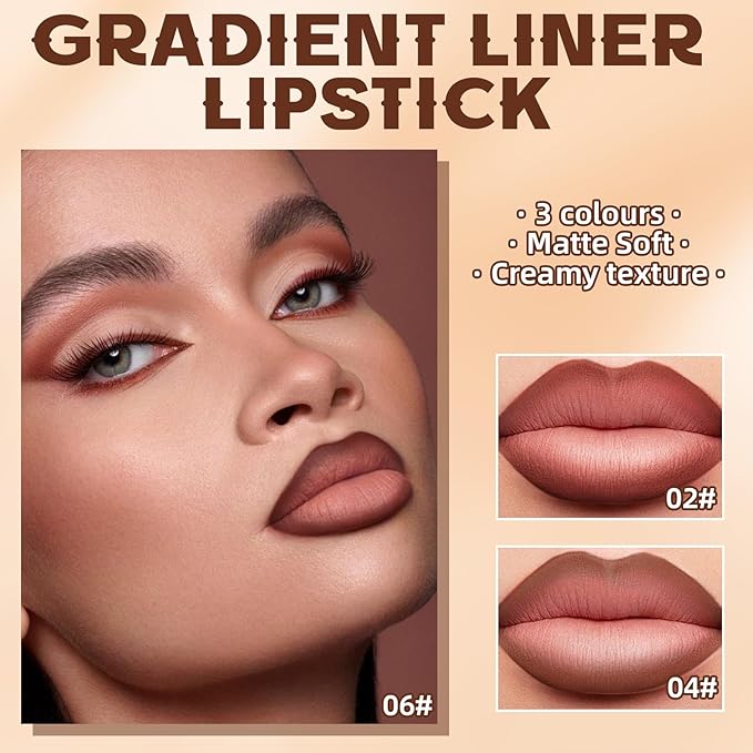 3 Colors 2 in 1 Lip Liner Set, Matte Nude Dark Brown Red Lip Liner Plumping Smooth Creamy Lip Pencil, High Pigmented Long lasting Light Brown Lipstick Makeup, 02+04+06