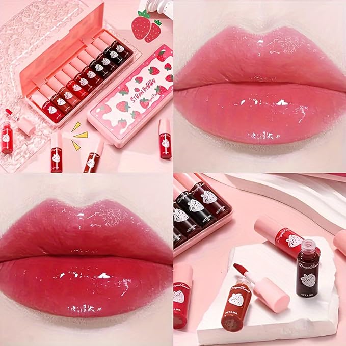 10 Colors Lip Tint Stain Set,Mini Waterproof Korean Liquid Lipstick Lip Gloss Watery Finish Long Lasting Lip Stain Non Sticky Multi-use Lip and Cheek Tint