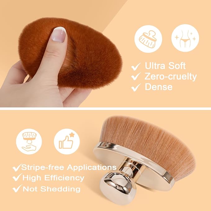 Extra Large Body Makeup Brush for Self Tanner – 115mm Wide Rose Gold Kabuki Body Brush for Bronzer Blend & Blur, Vegan Fiber Self Tanning Brush for Legs & Body with Drawstring Bag by Yoseng