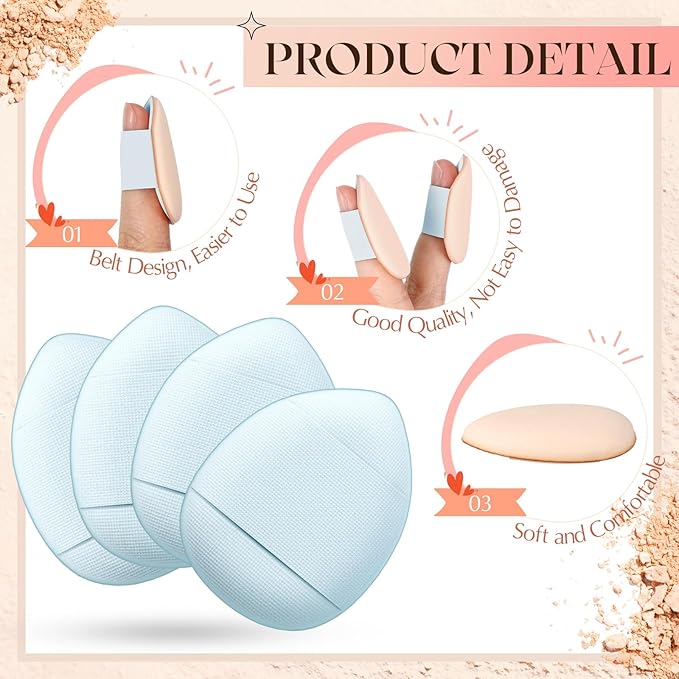 Gerrii 72 Pcs Finger Powder Puff Mini Makeup Sponge Soft Beauty Makeup Blender Puff for Foundation, Face Powder, Under Eye Setting, Concealer, Repair Cream, Cosmetic Tool(Blue)