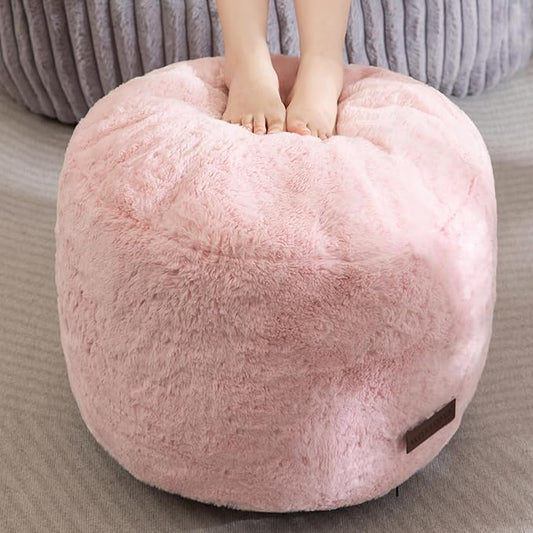 HIGOGOGO Pouf Stuffed Ottoman Round Modern Foam Filled Foot Rest Chair Decorative Poufs 26 x 18 Inches Fluffy Boho Comfy Stool for Living Room, Pink