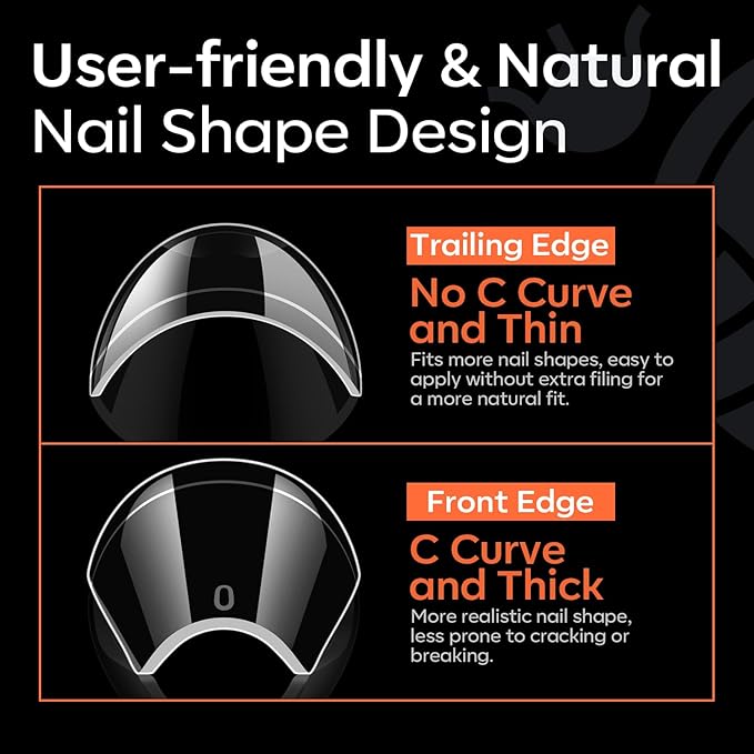 modelones XXL Long Coffin French Nail Tips, 504 PCS No C Curve Half Cover Clear Acrylic Fake Nails Tips Gel Pre-shaped 12 Sizes with Box