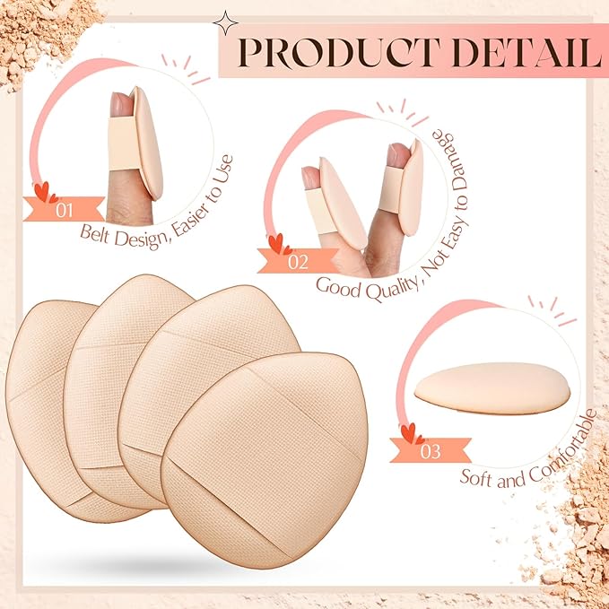 Gerrii 72 Pcs Finger Powder Puff Mini Makeup Sponge Soft Beauty Makeup Blender Puff for Foundation, Face Powder, Under Eye Setting, Concealer, Repair Cream, Cosmetic Tool (Skin Color)