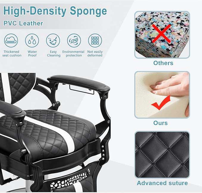 Barber Chair Hair Salon Chair,Heavy Duty 700 LBS, for Hair Stylist Barber Beauty Tattoo Massage(Black White)