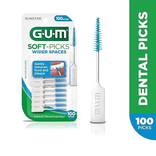GUM Soft-Picks Wider Space, Easy to Use Dental Picks for Teeth Cleaning and Gum Health, with Convenient Carry Case, Dentist Recommended Dental Picks, 100 Count