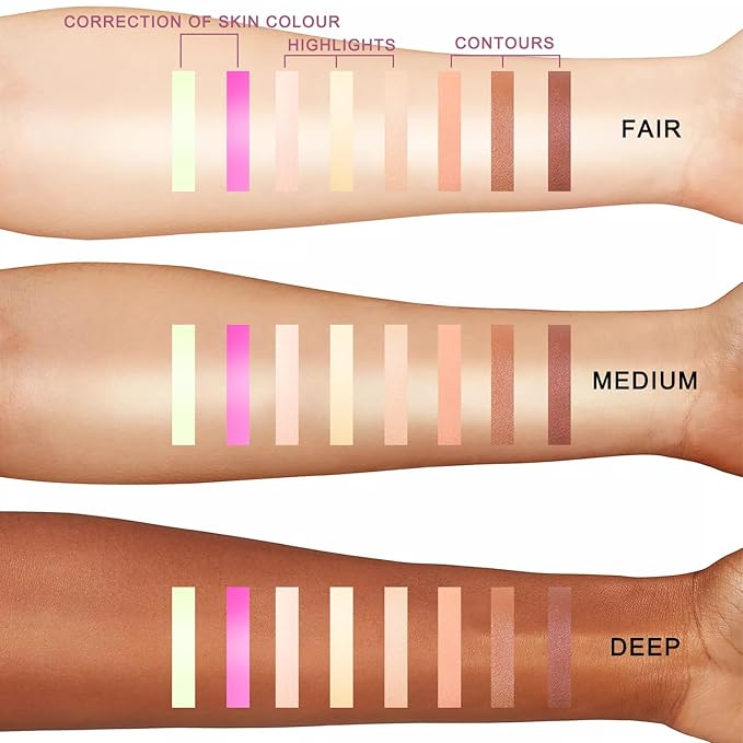 Youngfocus Cosmetics Cream Contour Best 8 Colors Contouring Foundation - Highlighting Makeup Kit/Concealer Palette - Vegan, Cruelty Free and Hypoallergenic - Instruction Manual（Deep Pink）