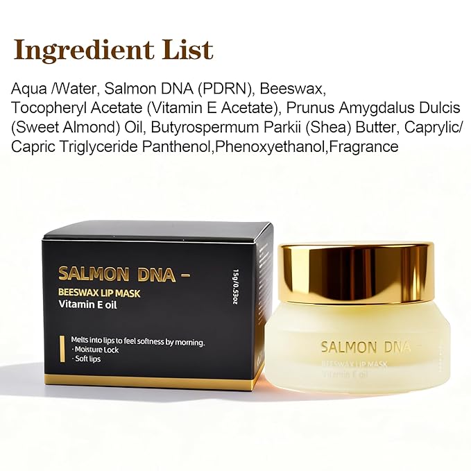 PDRN Lip Sleeping Mask Glow Balm with Salmon PDRN & Collagen - Deep Hydration, Non-Sticky Overnight + Daily Lip Care, Moisture Lock for Dry, Chapped Lips, Korean Skincare with Salmon DNA