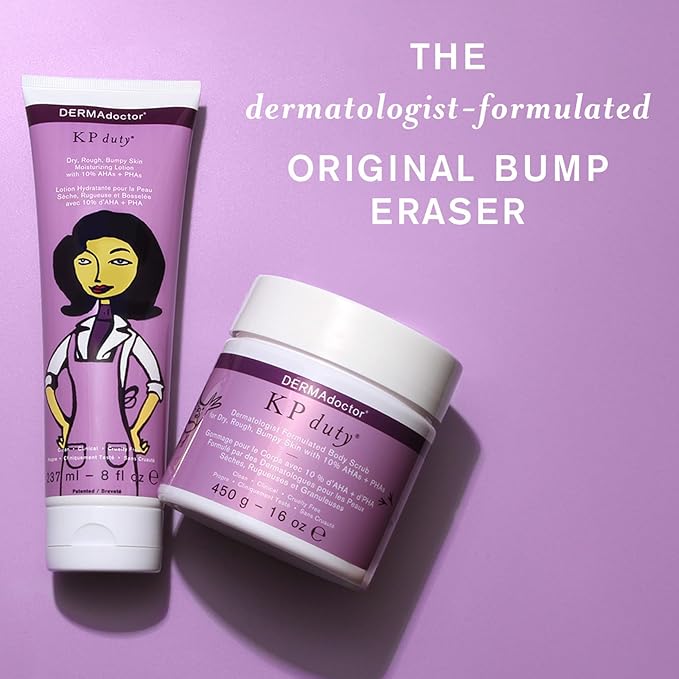 DERMAdoctor KP Bump Eraser Body Scrub 16 oz with Lotion 8 oz 10% AHA + PHAs Dermatologist Formulated Exfoliant - 24 oz