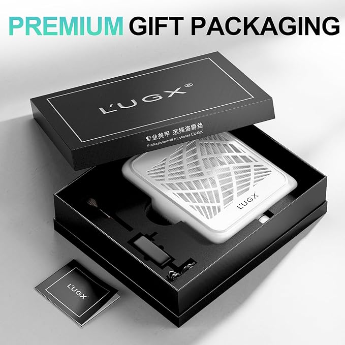 L'UGX Rechargeable Nail Dust Collector with 2 Reusable Filter, Professional Nail Vacuum Dust Collector Nail Tech Fan Extractor Powerful Suction Machine, Perfect for Home Salon Use