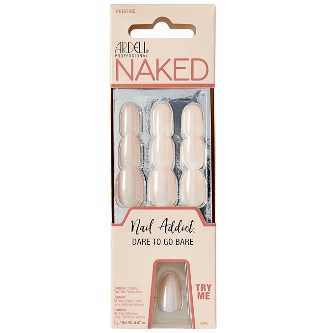 Ardell Nail Addict Naked Pristine, Press On Nails, Short Round Shape, Nail Kit, 1-Pack