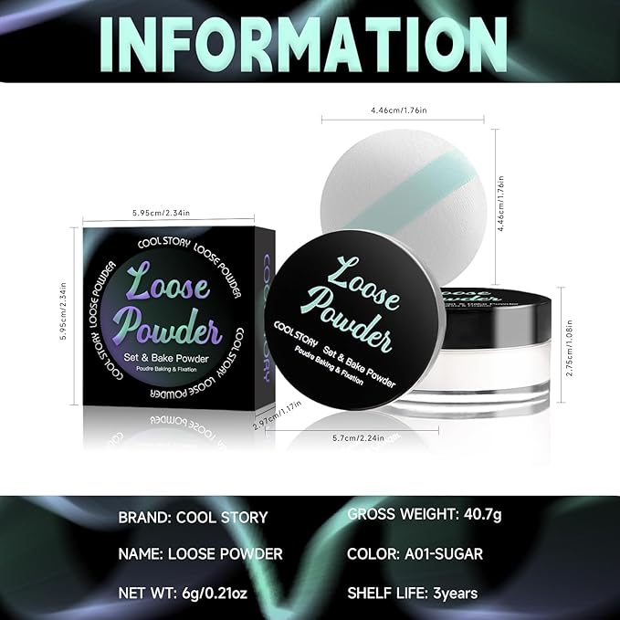 Loose Setting Powder, Bake Makeup Powder Full Coverage Matte Finish (Sugar, 6g/O.21oz)