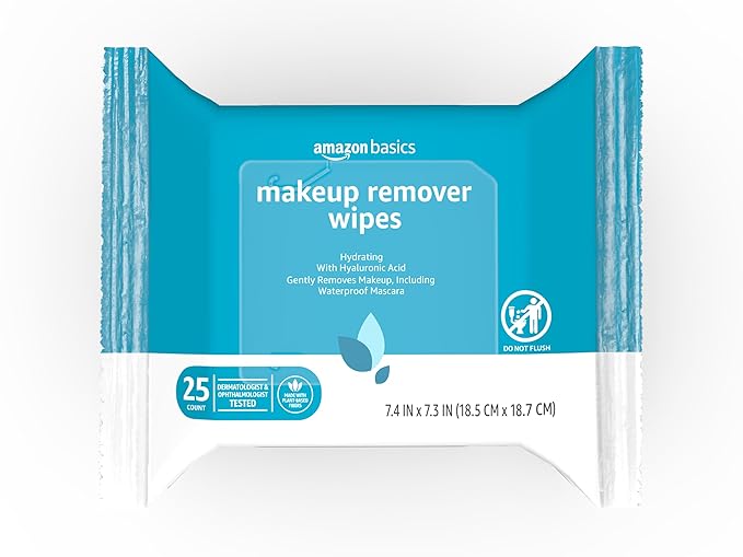 Amazon Basics Hydrating Makeup Remover Wipes, 50 wipes (Pack of 2)