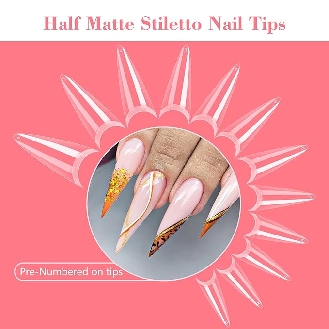 Clear Stiletto Nail Tips, No C Curve Medium Nail Tip for Acrylic Nails Professional, 550PCS Soft Gel Nail Tips Half Cover Stiletto Almond Fake Nails Extension for Salon Home DIY