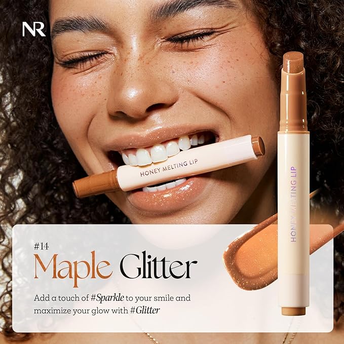 Nature Republic HONEY MELTING LIP GLITTER (14 MAPLE) SOFT LIP STICK Hydrating Gloss, Moisturizing balms, Shine Glimmer Finish, Shimmery-Sheer tint, korean make up