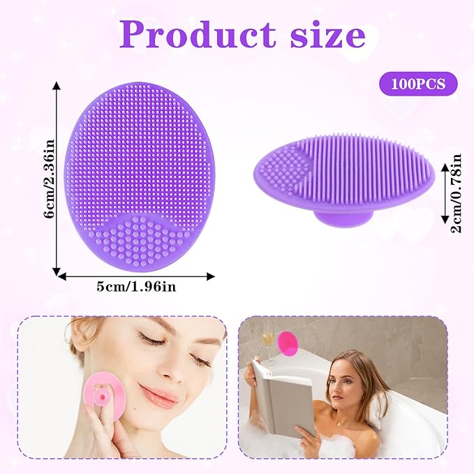 100 Pack Facial Cleansing Brush Face Scrubber Face Exfoliator Exfoliating Brush Soft Silicone Scrubber Handheld Wash Scrub Pad Tool for Deep Cleaning Pore Blackhead Delicate Dry Skin Care Women