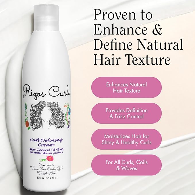 Rizos Curls Curl Defining Cream for Wavy, Curly, Coily, Kinky Hair Frizz Control, Defines, Softens, Moisturizes, Adds Shine for Hair Types Sulfate & Paraben Free