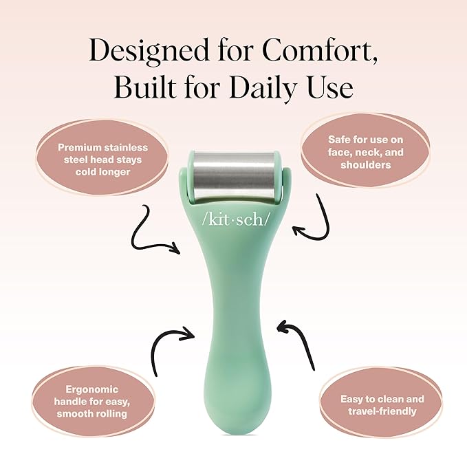 Kitsch Ice Roller for Face – Stainless Steel Face Ice Roller to Reduce Puffiness, Redness & Headaches – Cooling Facial Roller for Skin Care, Irritation Relief & Spa-Like Experience at Home - Mint