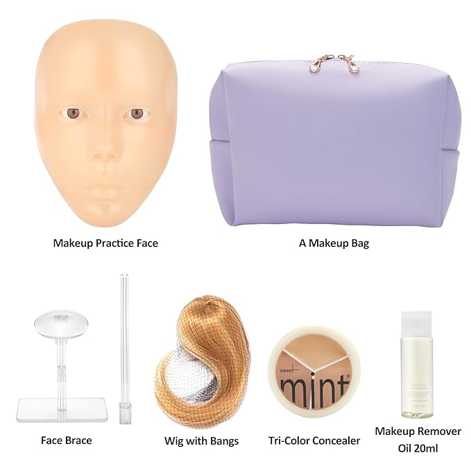 Makeup Practice Face, 2024 Upgrade 5D Makeup Mannequin Face Reusable Silicone Makeup Practice Face Board with Bracket, Come with Makeup remover & Concealer 3 Color & Makeup Bag Yellow