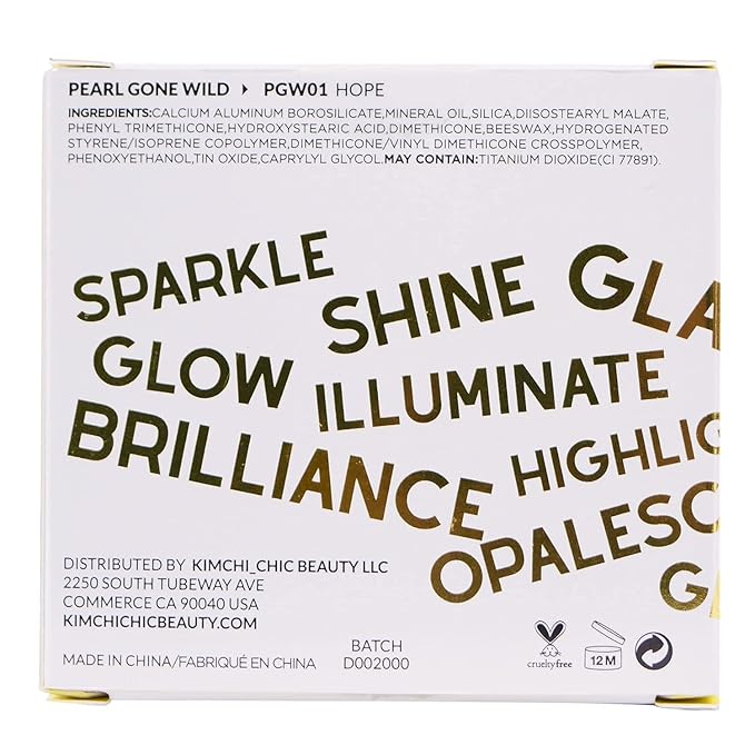 KimChi Chic Pearl Gone Wild Highlighter - Pressed Shimmer Powder for Face & Body, Iridescent Glow, with Mirror, Cruelty Free, Hope Blue Iridescent 0.32oz