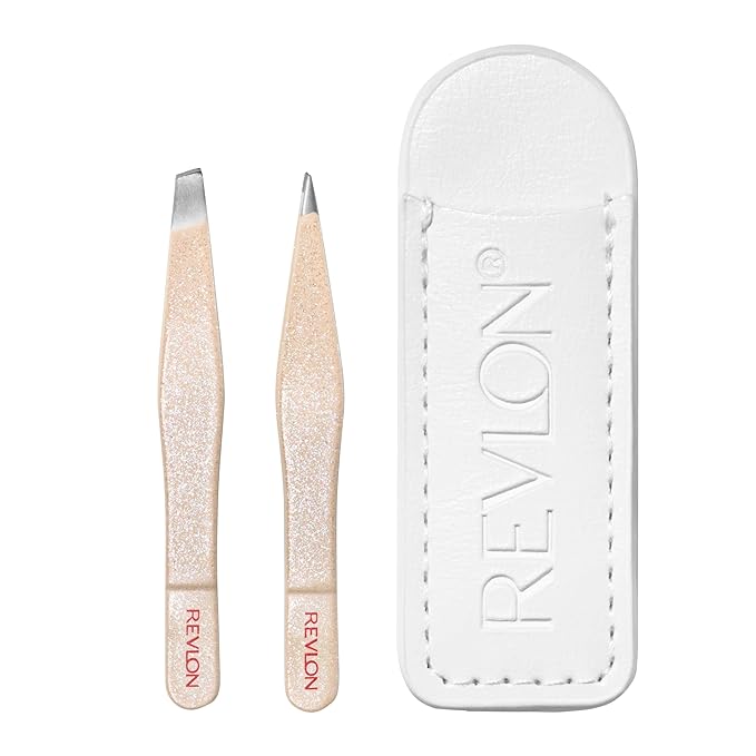 Revlon Designer Series Mini Tweezer Set, Hair Removal Tool Kit with Slant & Point Tips, Portable and Easy to Use, Made with Long Lasting Stainless Steel, 1 Count