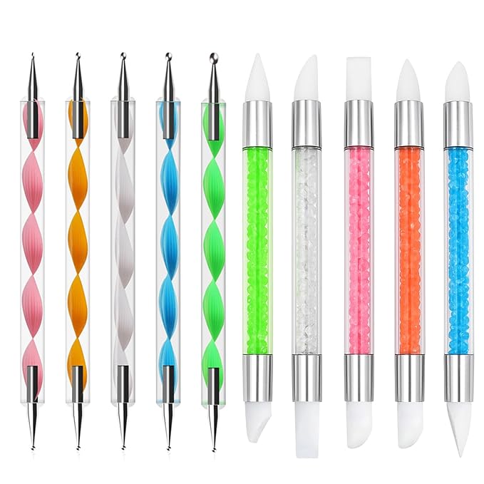 5Pcs Dual-Tipped Silicone Nail Art Pens, 5Pcs 2-Way Dotting Tools for Resin, Foil, Carving, Drawing & Shaping - Professional Nail Design Kit for Home & Salon