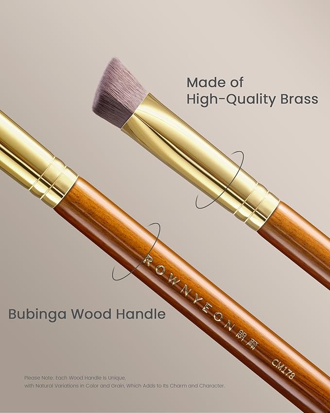 Desert Oak Series Triangular Contour Brush - Angled Synthetic Bristles for Cream/Liquid/Powder, Luxe Bubinga Handle & Brass Ferrule (CM 178)