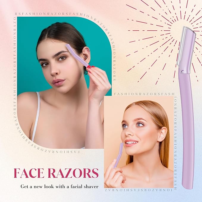 Lasnten 6Pcs Dermaplane Razor Eyebrow Facial Razor for Women Men Single Blade Multipurpose Eyebrow Trimmer Skin Hair Removal Shaver Face Razor Dermaplaning Exfoliating Tool Include Blade Cover(Purple)