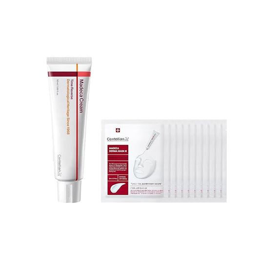 CENTELLIAN 24 Madeca Derma Face Mask (10pc) + Cream Time Reverse (Season 7, 1.69fl oz) - Korean Skin Care for Soothing, Hydration & Nourishing, with TECA, Centella Asiatica & Madecassoside