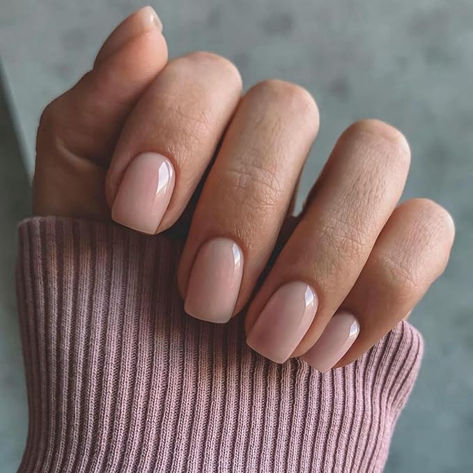 48pcs Nude Press-on Nails, Glue-on Nails - Short, Square, Extra Short, Acrylic, Natural, Handsmade Thick False Nails for Women