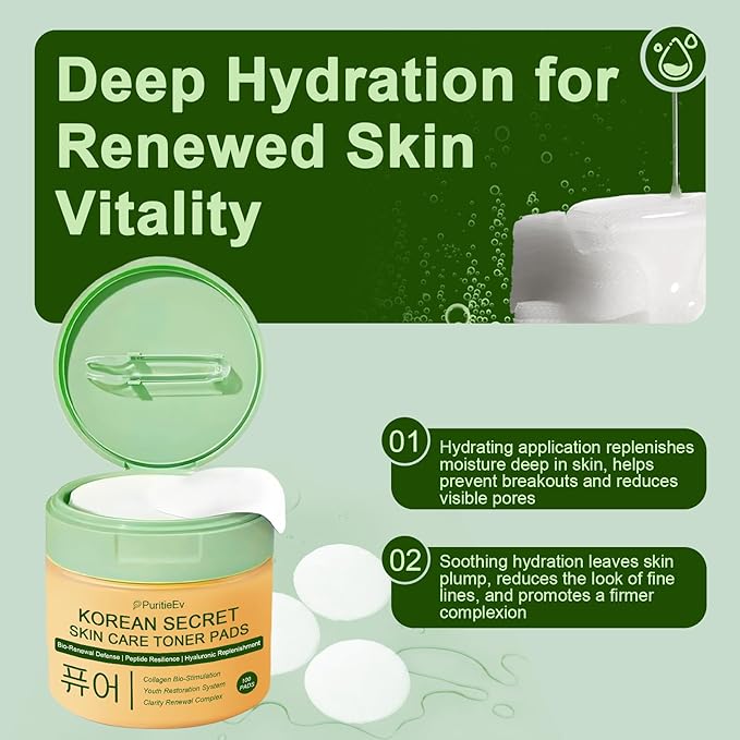 Korean Skin Care Toner Pads Snail Mucin Toning Polish Pads - Facial Skincare for Dark Spots, Wrinkles & Dull Skin - Hydrating Facial Treatment - 100 Count