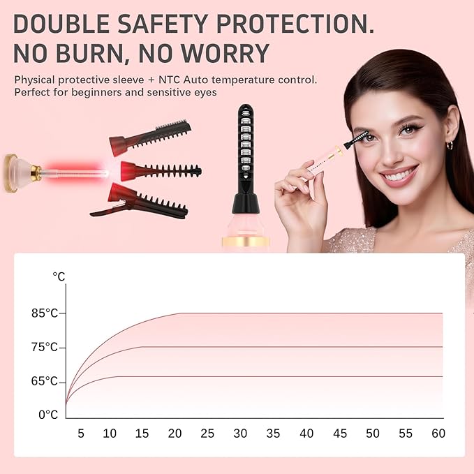 3 in 1 Heated Eyelash Curler, Rechargeable Heated Eyelash Curlers for Women, Electric Lash Curler with 3 Brush Heads, 24H Natural Curling with 3 Temp Settings 10s Fast Heating, Pink