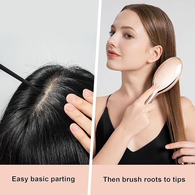 RHOS Boar and Nylon Bristle Hair Brush for Long, Curly, Thick Hair, Soft Natural Bristle Detangling Brush, Smooth & Shine, Set Includes Rat Tail Comb, Storage Bag (0.79inch Bristle)