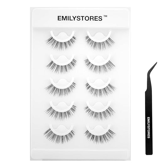 False Eyelashes, 5 Pairs Wispy Light Pre-Glued Self Adhesive Lashes with Applicator (Wispy)
