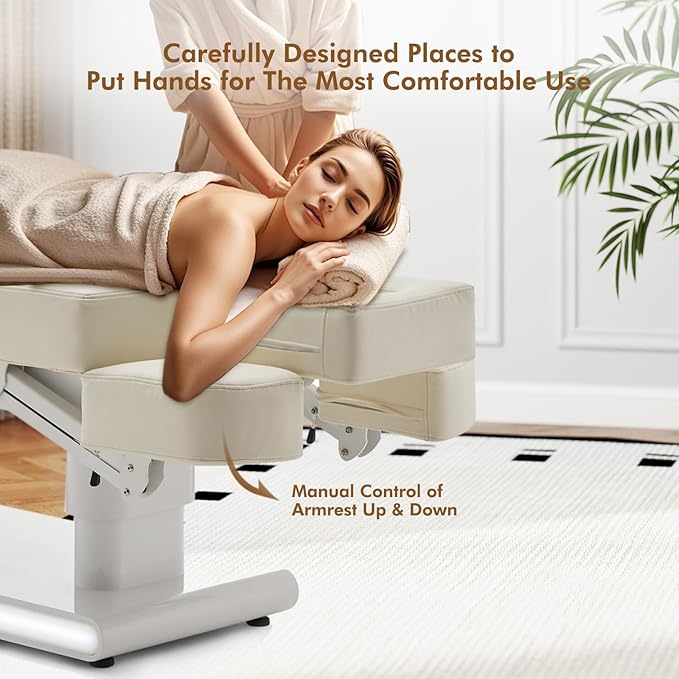 3 Motor Full Electric Spa Facial Beauty Bed Tattoo Medical Treatment Table Aesthetic Chair with Thermal Heated & Armrest for Salon Esthetician Doctor Podiatry