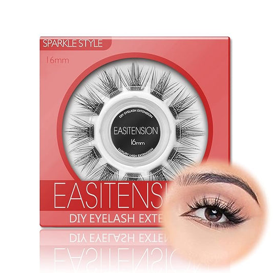 DIY Eyelash Extension, 3D Effect Individual Melt Flare Lash Cluster Natural Lashes Set, Home Eyelash Extension, D curl Lashes Pack 12mm,14mm (16MM-Sparkle)