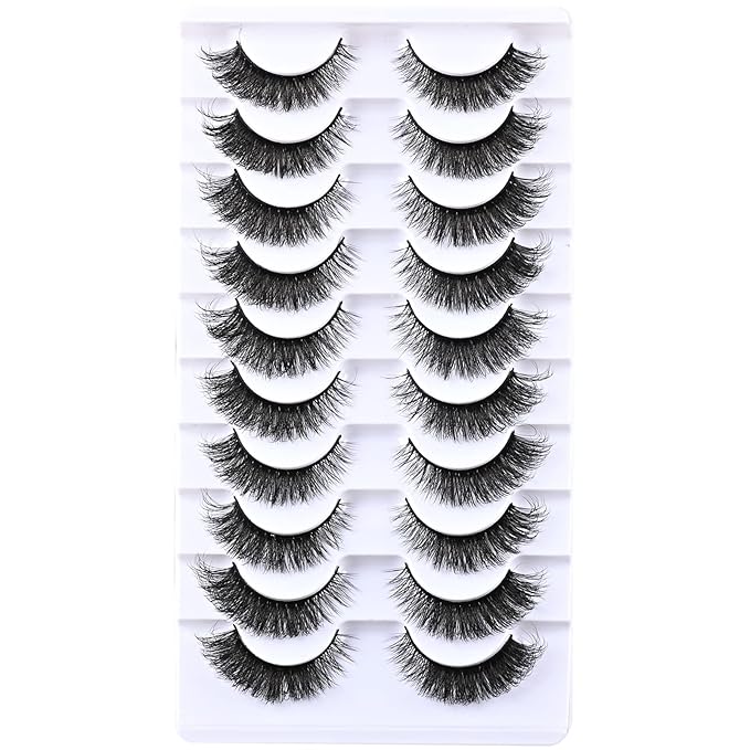 FARRED Cat Eye Lashes Short False Eyelashes Wispy Lashes Mink Fox Eye Lash Fluffy Eyelash Natural Look 10 Pairs Fake Lashes Pack Volume Lash Strips Pestañas