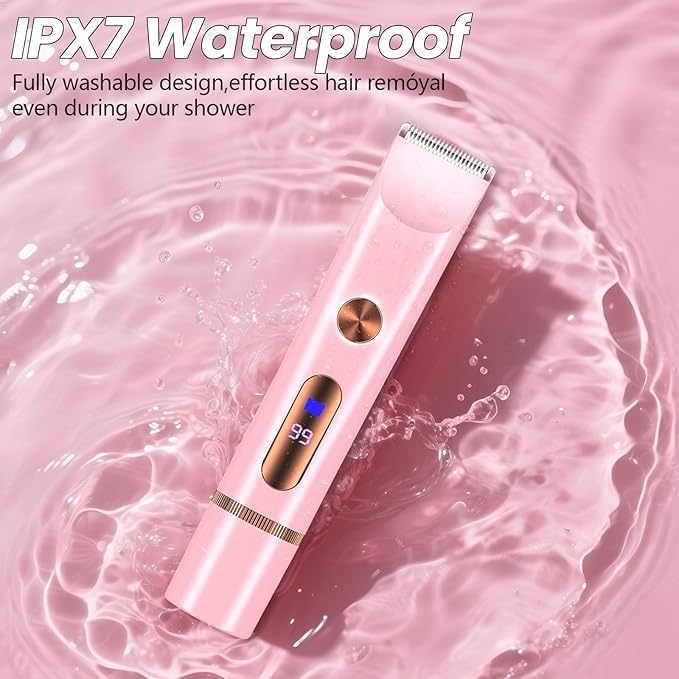 2025 Upgraded Dermave Bikini Shaver - 2 in 1 Bikini Trimmer for Women with LCD Display, Dual Head Cordless Electric Shaver, IPX7 Waterproof Wet/Dry Body Hair Trimmer for Face, Body & Intimate Areas