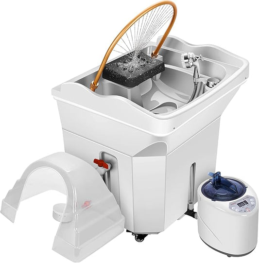 Head Spa Equipment with 60L Water Storage Tank, Warm Steam & Hair Wash Sink for Scalp Care and Relaxation (Head Spa Equipment-White)