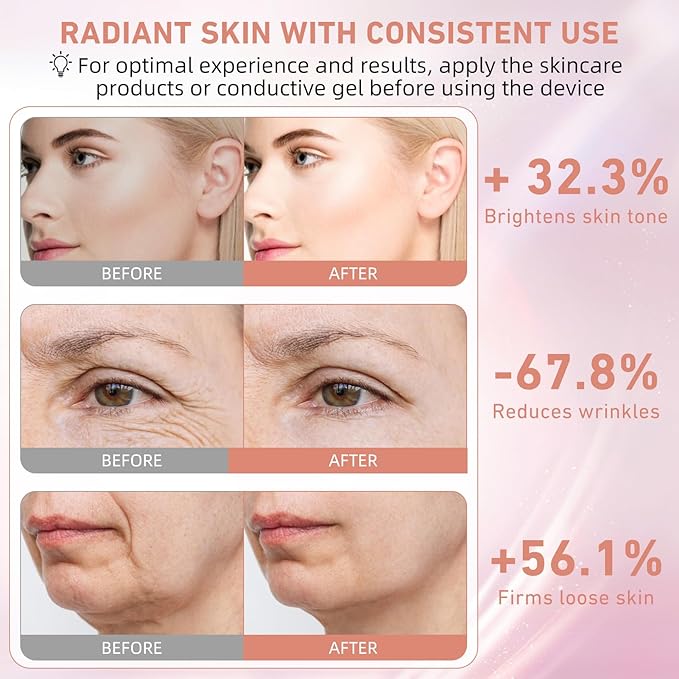 Micro-Current Face Beauty Device, 3 Modes, Red Light Therapy for Face and Neck, Multifunctional Facial Massager Tool