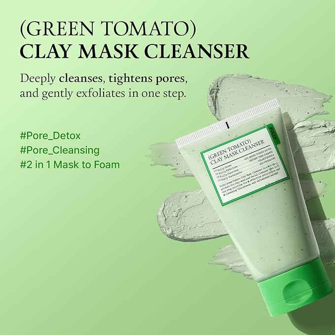 FULLY Green Tomato Pore Detox Clay Mask Cleanser, Pore Minimizing, Blackhead Care, Sebum Control, Exfoliation, Vegan, Face Wash, Sensitive Skin, Korean Skincare 4.05 fl.oz