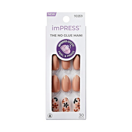 KISS imPRESS No Glue Mani Press-On Nails, Design, 'As It Was', Neutral/green, Medium Size, Almond Shape, Includes 30 Nails, Prep Pad, Instructions Sheet, 1 Manicure Stick, 1 Mini File