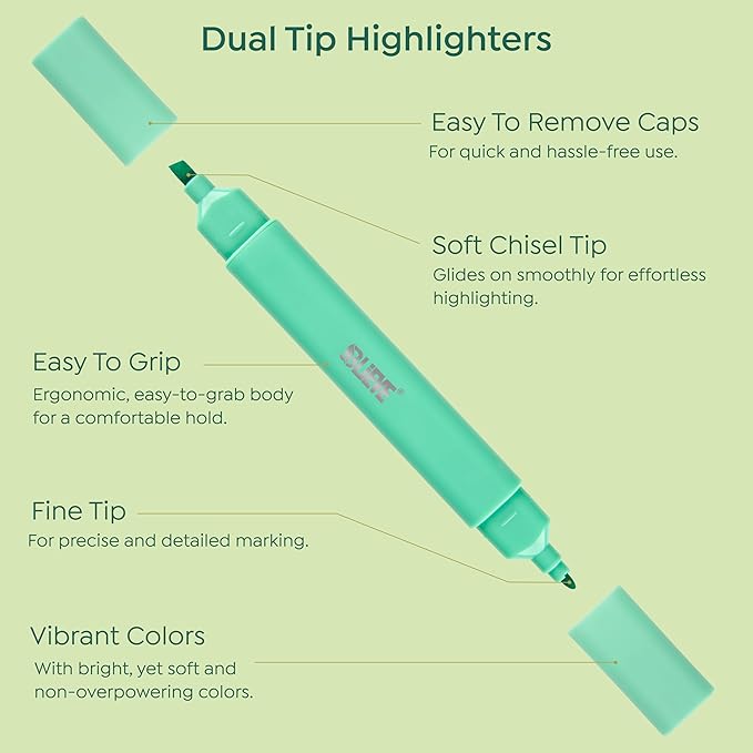 BLIEVE- Aesthetic Bible Highlighters No Bleed Through Assorted Colors, Cute Highlighter Dual Tip For Journaling Supplies And School Accessories, Bible Highlighters And Pens No Bleed (VIBRANT)