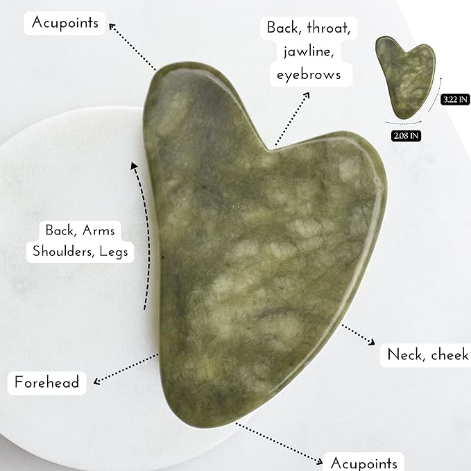 Padime 2 pcs | Set Massage 2-in-1 | Jade Gua Sha Facial Tools + Jade Comb Massage Comb | Massage + Scalp - for Labor Pain