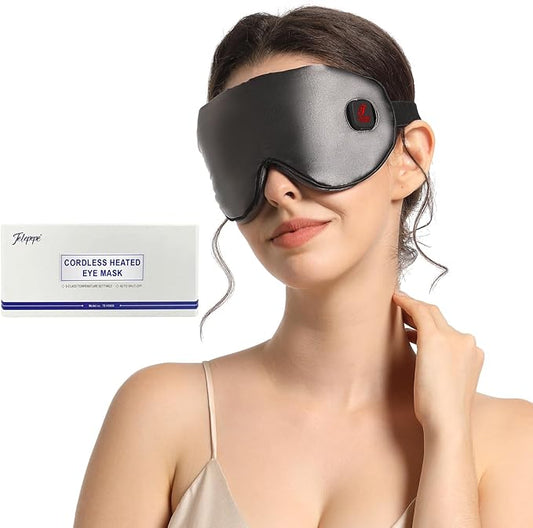 Heated Eye Mask for Dry Eyes, Cordless Warm Eye Compress, Styes, Blepharitis, 1000mAh, 3 Heat Levels, Electric, Light-Blocking, Washable Cover, Travel (Gray)