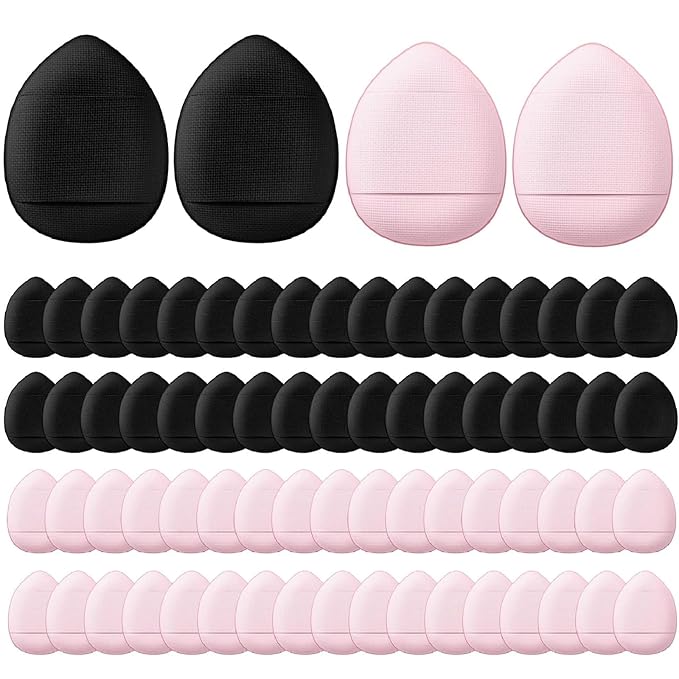 Gerrii 72 Pcs Finger Powder Puff Mini Makeup Sponge Soft Beauty Makeup Blender Puff for Foundation, Face Powder, Under Eye Setting, Concealer, Repair Cream, Cosmetic Tool(Pink,Black)